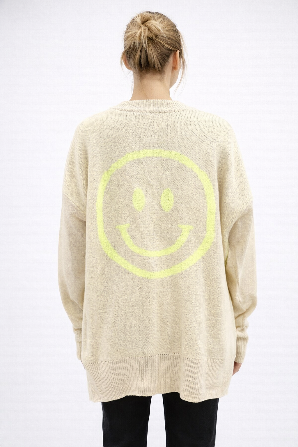 Happy Smile Intarsia Knit Cardigan Oversized Made in Korea - Luckyplanetusa