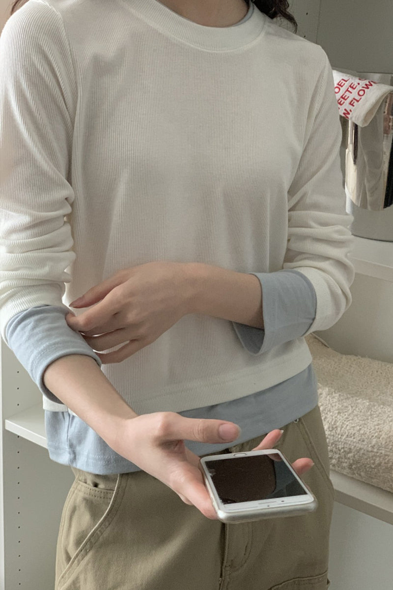 Layered Soft Rib Long Sleeve Tee - Luckyplanetusa