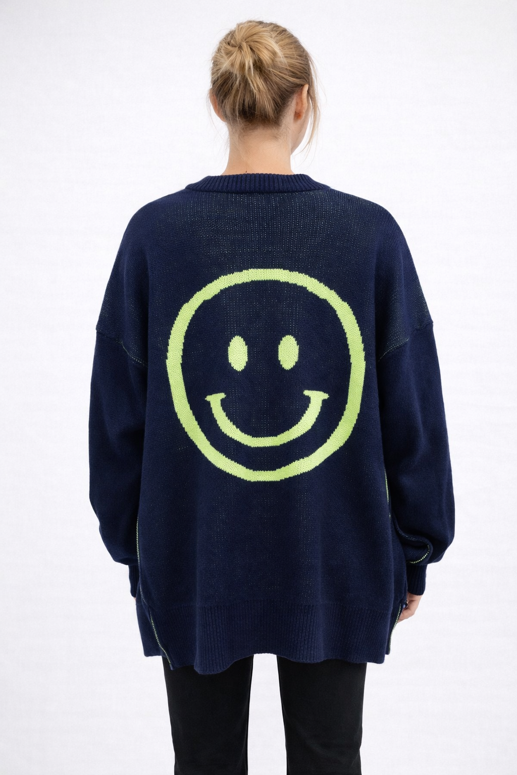 Happy Smile Intarsia Knit Cardigan Oversized Made in Korea - Luckyplanetusa