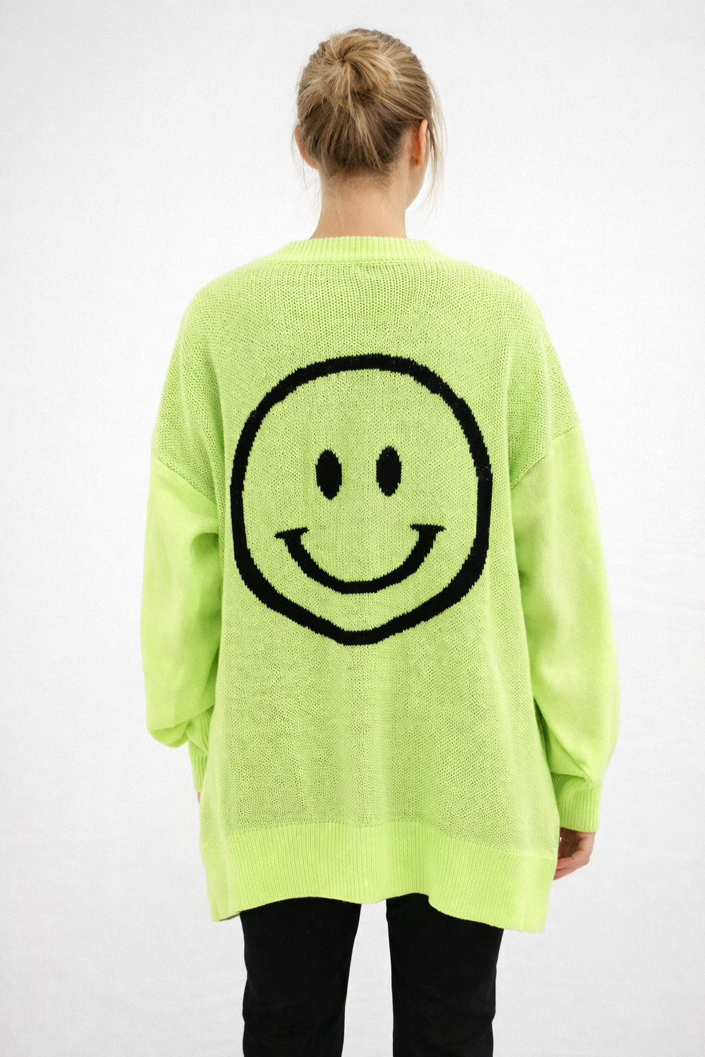 Happy Smile Intarsia Knit Cardigan Oversized Made in Korea - Luckyplanetusa