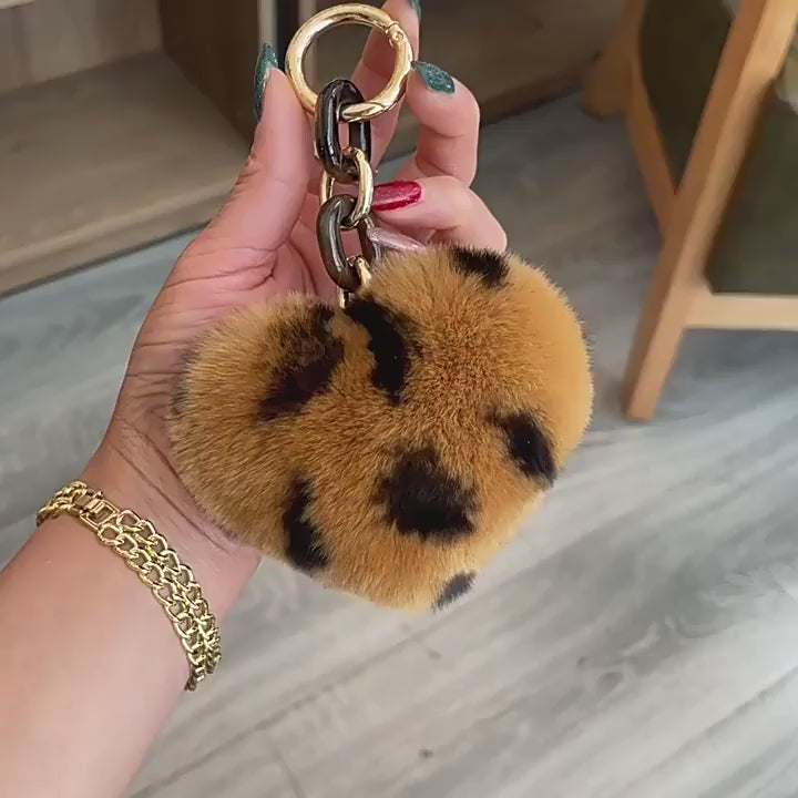Leopard Plush Heart Keychain Charm
