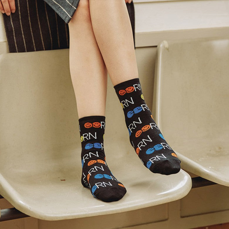 SMILE GGRN Pattern Socks - Luckyplanetusa