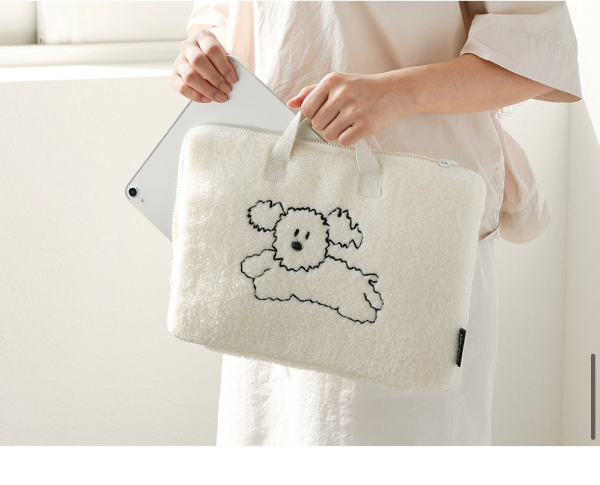 Little Paper Doggy Fluffy Laptop Bag with Handle, Pocket