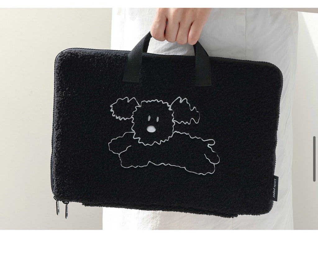Little Paper Doggy Fluffy Laptop Bag with Handle, Pocket