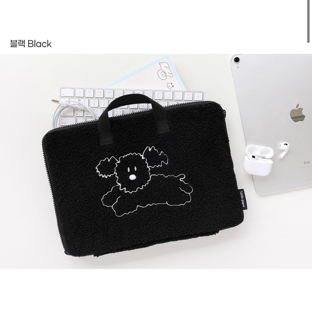 Little Paper Doggy Fluffy Laptop Bag with Handle, Pocket