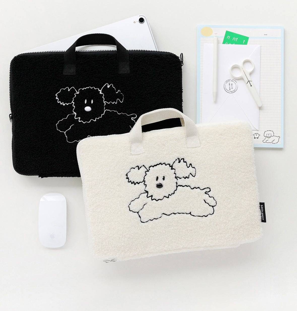 Little Paper Doggy Fluffy Laptop Bag with Handle, Pocket