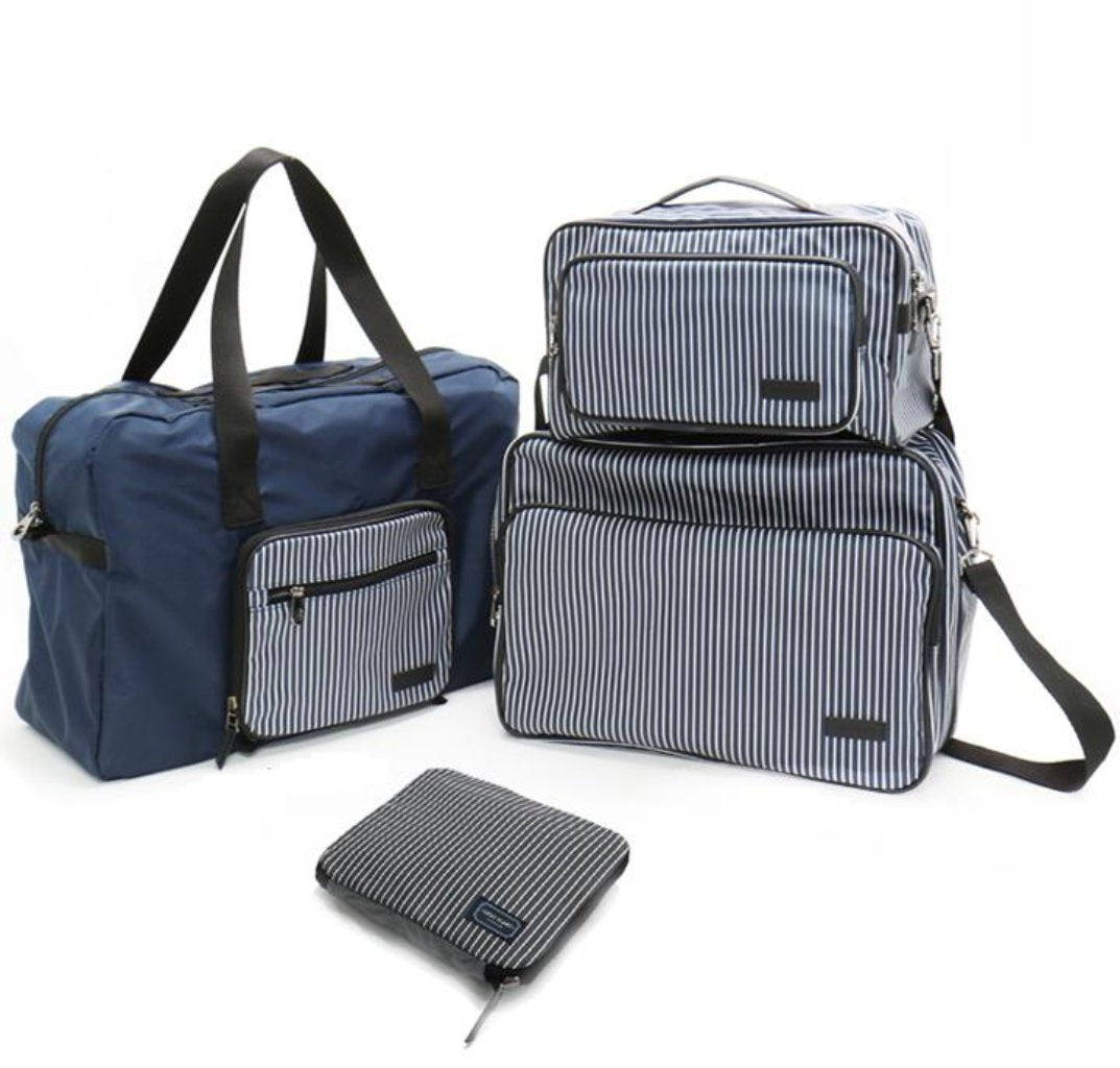 [Lucky Planet] Stripe Foldable Boston Travel  Duffel Bag - Luckyplanetusa