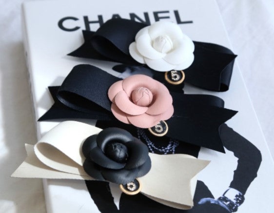 Luxury Camelia Hair Point Auto Pins- Handmade/ Gift/ Wedding/ Special days- Gorgeous Flowers with 5 logo Charm