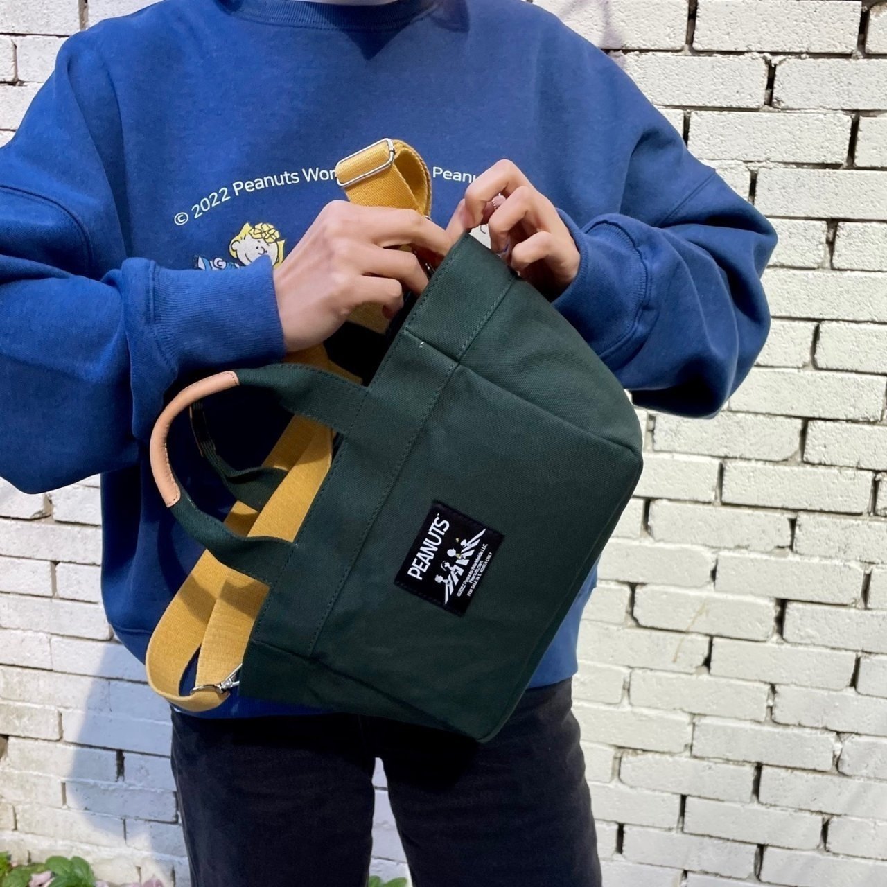 Peanuts Field Daily Canvas Bag- Leather Handle