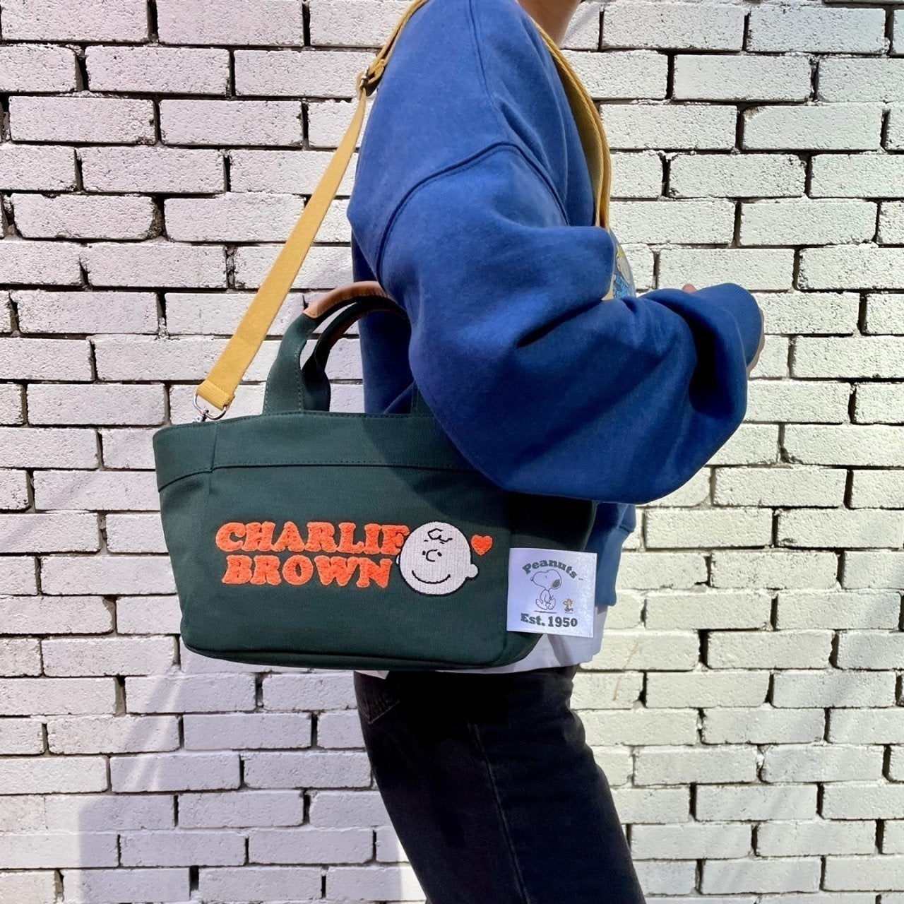 Peanuts Field Daily Canvas Bag- Leather Handle