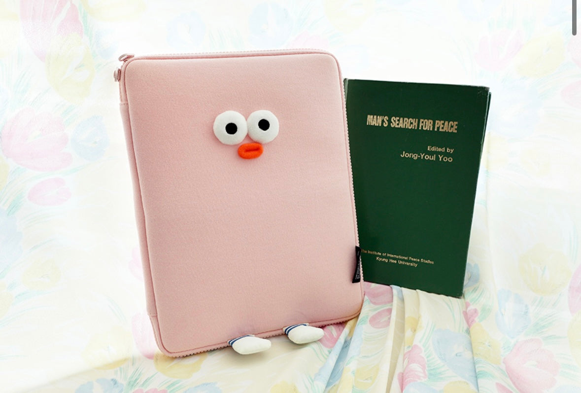 Fuzzy googly eyes pompom 11” iPad pouch - Luckyplanetusa