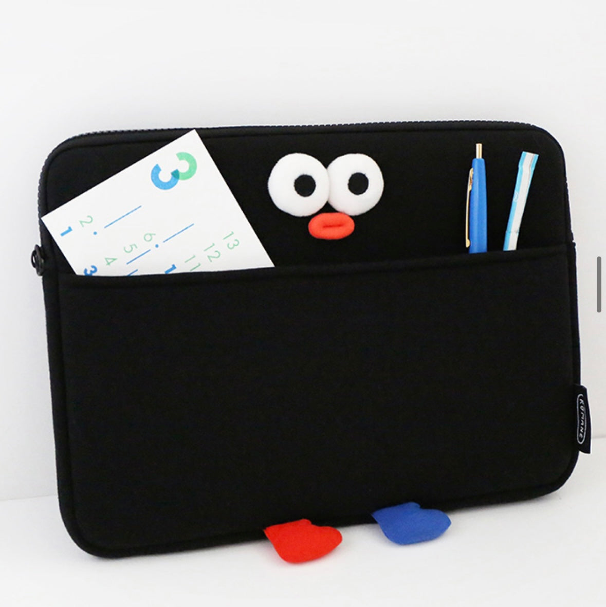 Fuzzy googly eyes pompom 11” iPad pouch - Luckyplanetusa