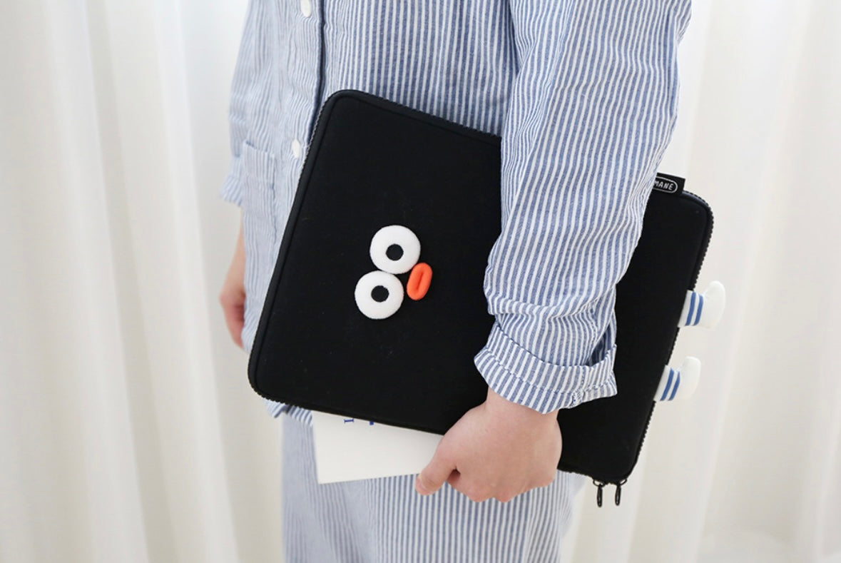 Fuzzy googly eyes pompom 11” iPad pouch - Luckyplanetusa