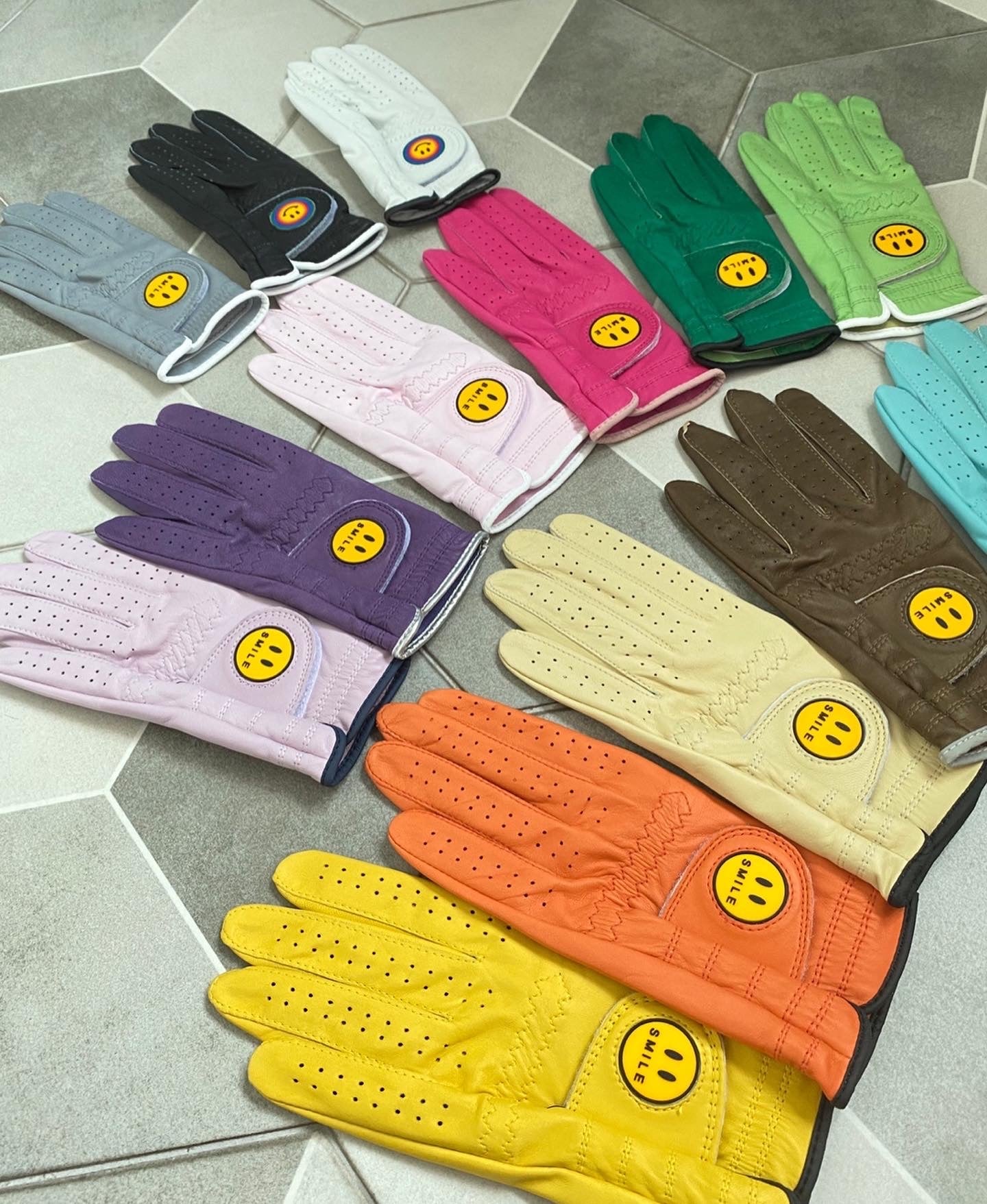 Smile patches Lamb leather golf left gloves
