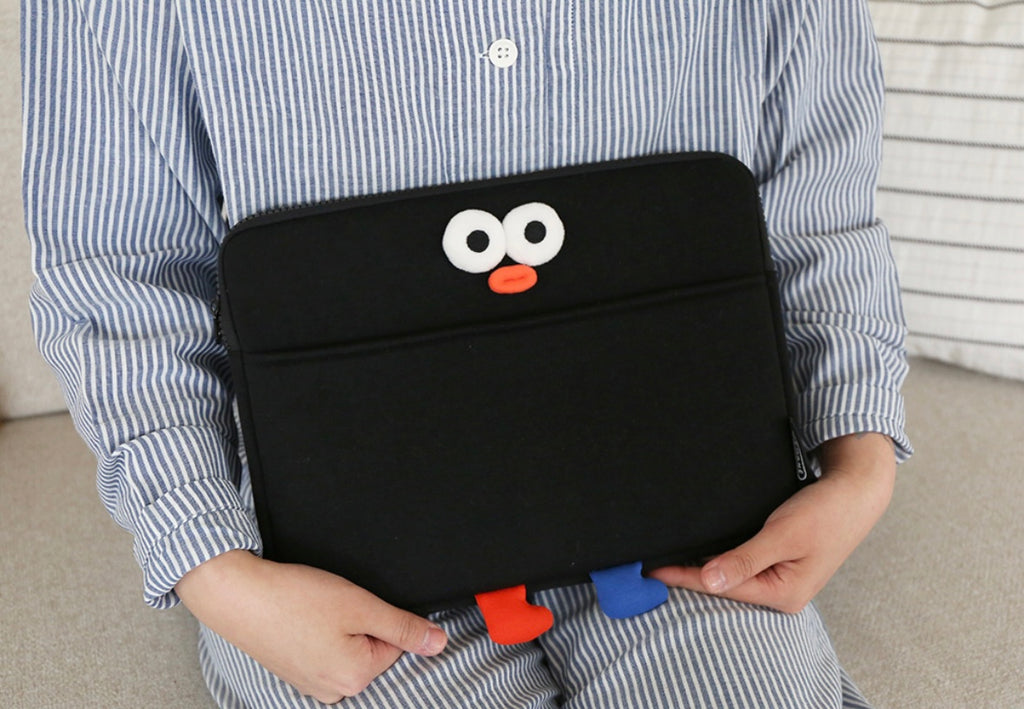 Fuzzy googly eyes pompom 11” iPad pouch - Luckyplanetusa
