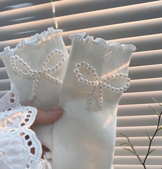 Pearl Ribbon Socks - Luckyplanetusa