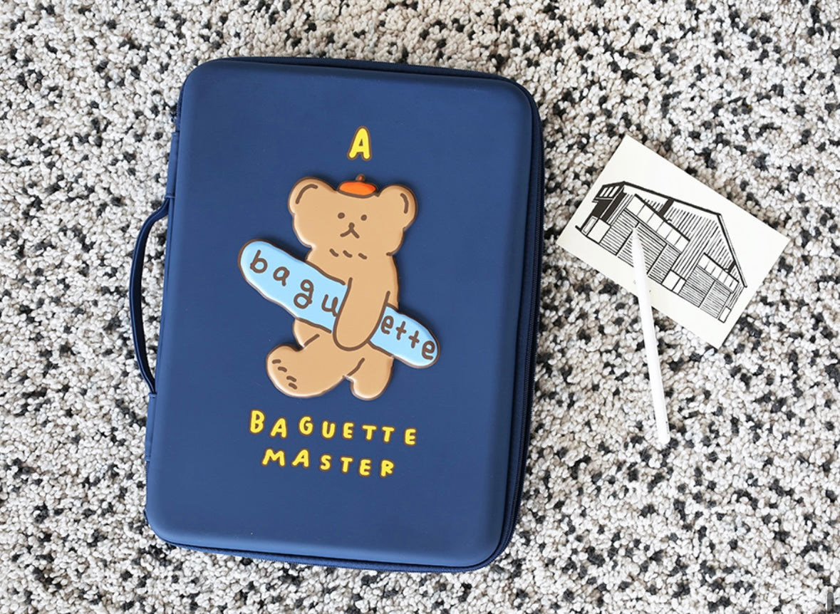 Baguette Bear Eva hard case with handle 13” laptop pouch - Luckyplanetusa