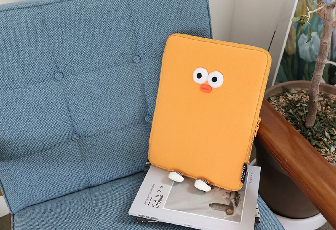 Fuzzy googly eyes pompom 11” iPad pouch - Luckyplanetusa