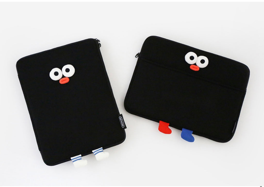 Fuzzy googly eyes pompom 11” iPad pouch - Luckyplanetusa