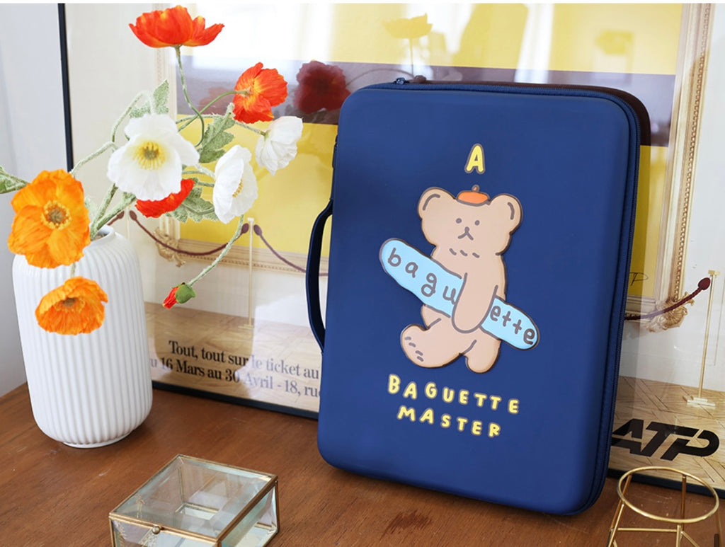 Baguette Bear Eva hard case with handle 13” laptop pouch - Luckyplanetusa