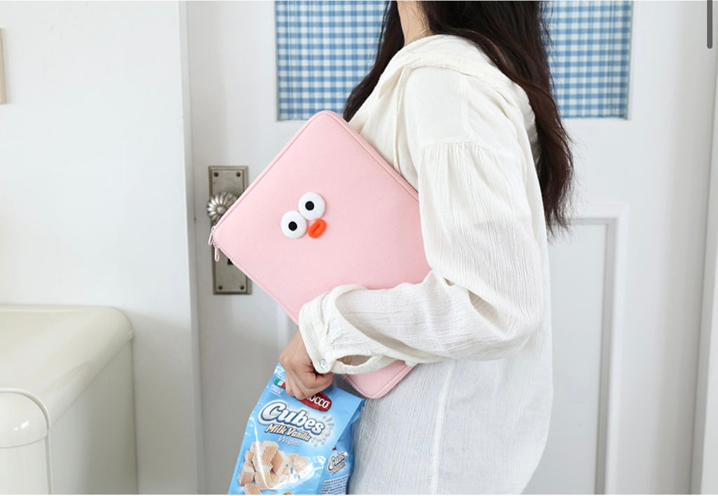 Fuzzy googly eyes pompom 11” iPad pouch - Luckyplanetusa
