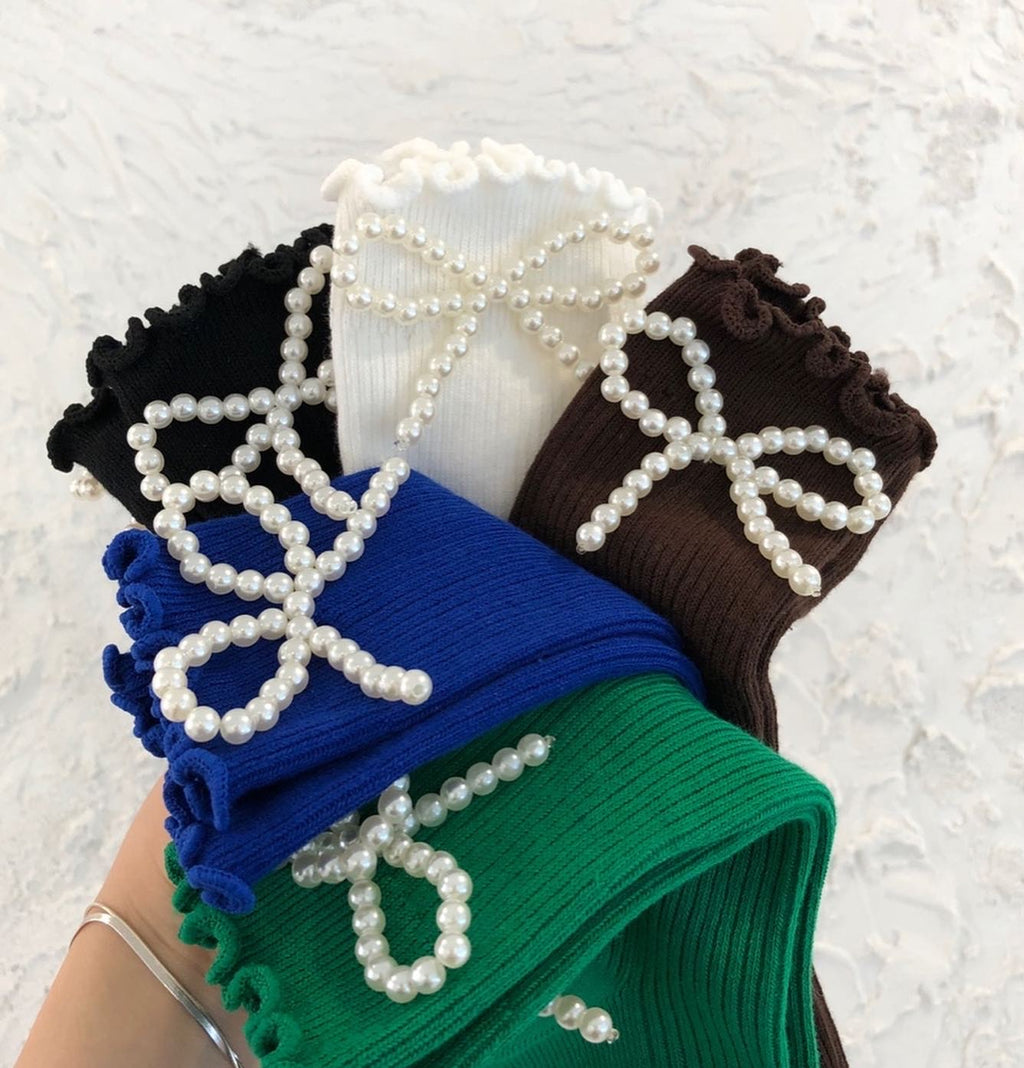 Pearl Ribbon Socks - Luckyplanetusa