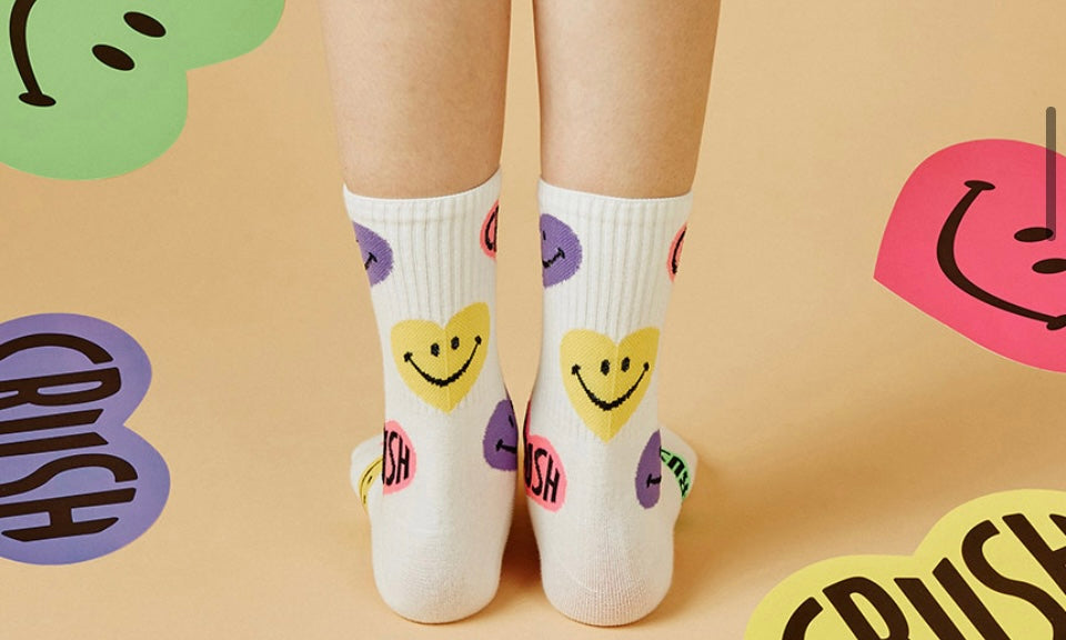 Neon Crush Smile Pattern Socks - Luckyplanetusa