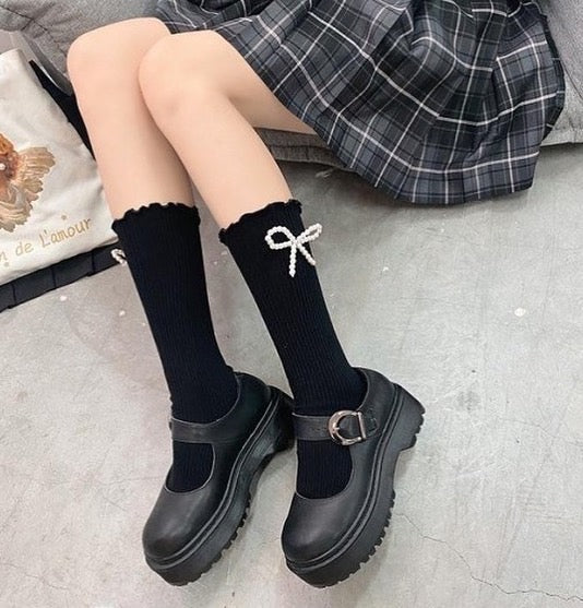 Pearl Ribbon Socks - Luckyplanetusa