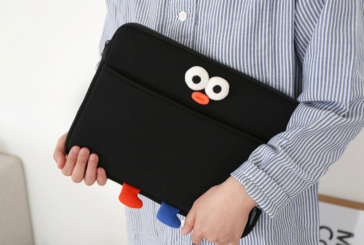 Fuzzy googly eyes pompom 11” iPad pouch - Luckyplanetusa