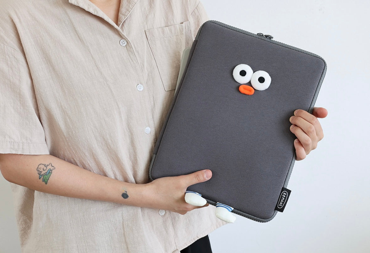 Fuzzy googly eyes pompom 11” iPad pouch - Luckyplanetusa