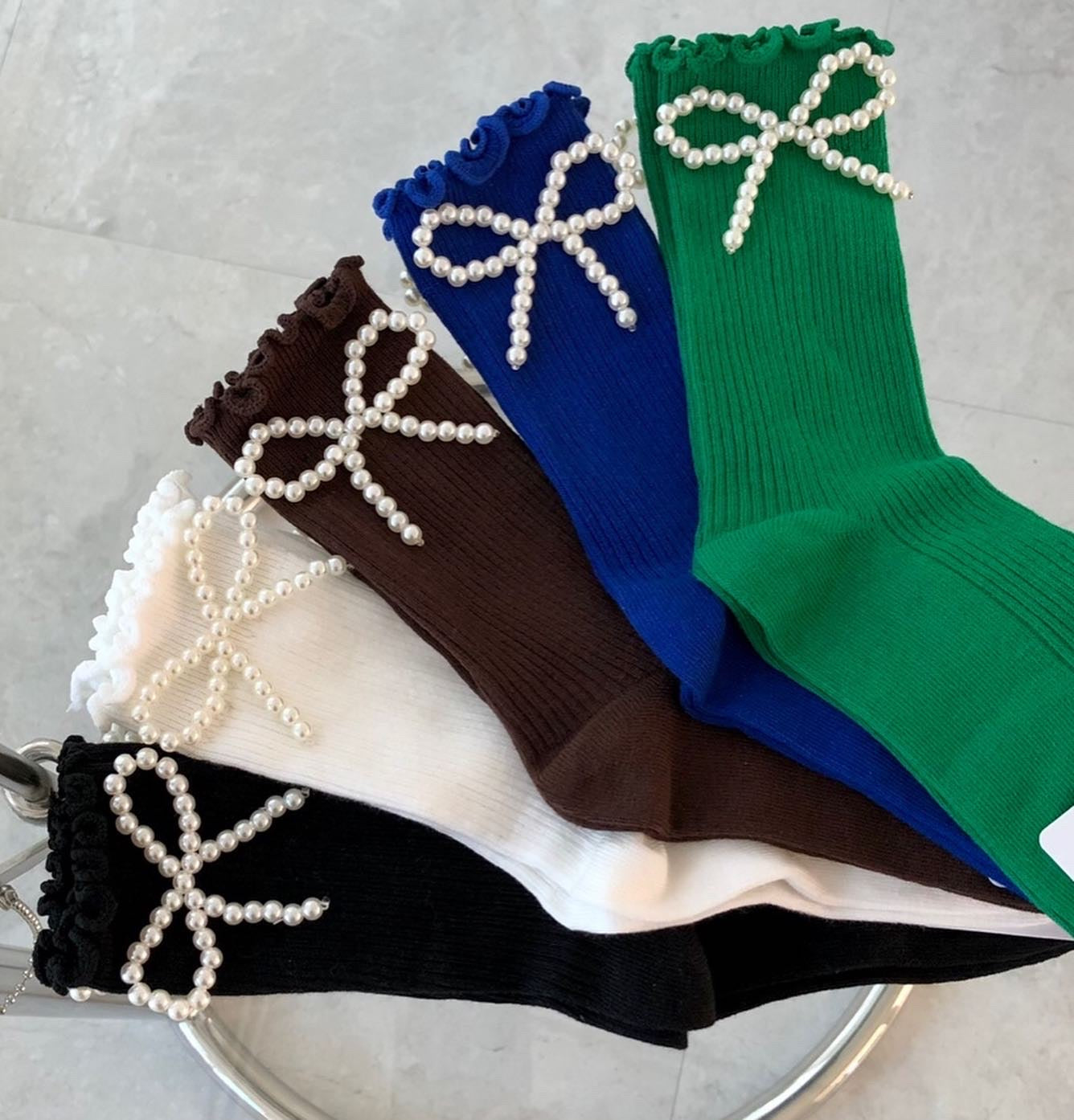 Pearl Ribbon Socks - Luckyplanetusa