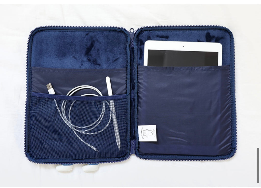 Fuzzy googly eyes pompom 11” iPad pouch - Luckyplanetusa