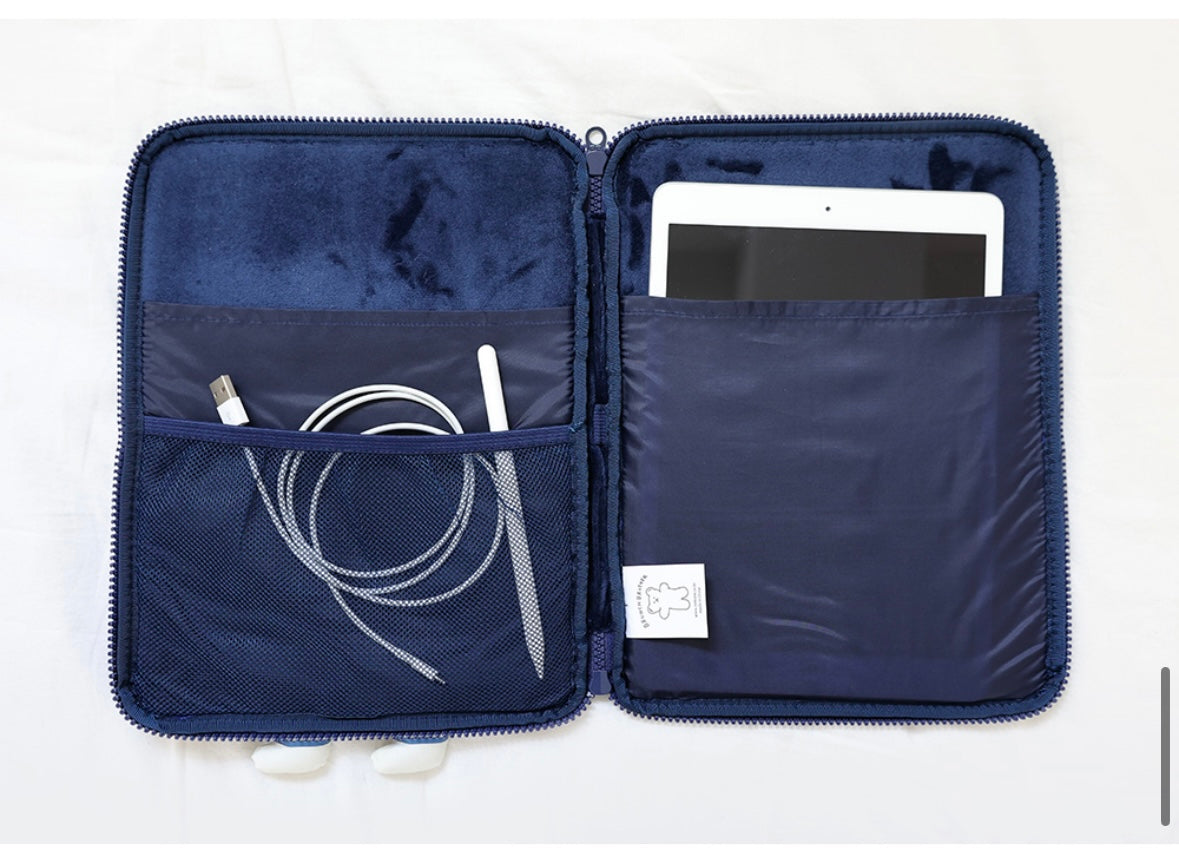 Fuzzy googly eyes pompom 11” iPad pouch - Luckyplanetusa