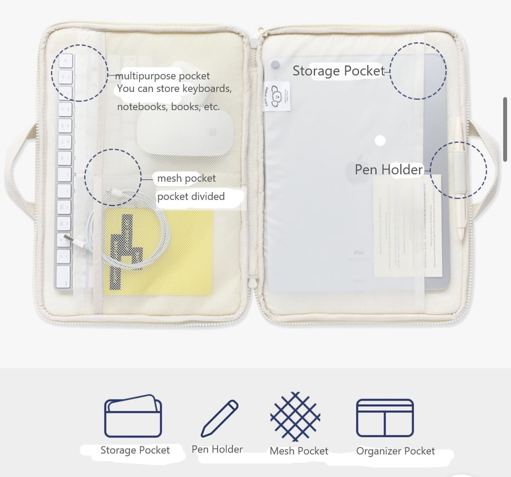 Little Paper Doggy Fluffy Laptop Bag with Handle, Pocket